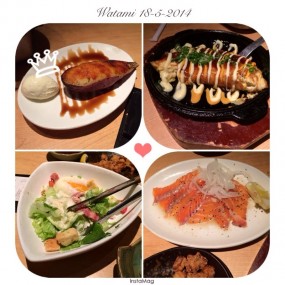 豚平燒，焦糖蕃薯，沙律，鮭魚 - Watami Japanese Casual Restaurant in Tsuen Wan 