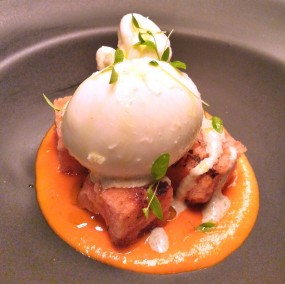 Burrata cheese over croutons in chef&#39;s special pumpkin sauce - 中環的NOM – Not Only Meatballs