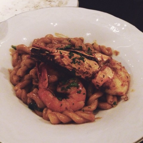 grilled king prawn with handmade casarecce