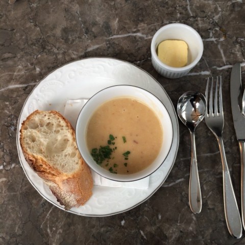 potato soup - hint of bacon. tasted good.