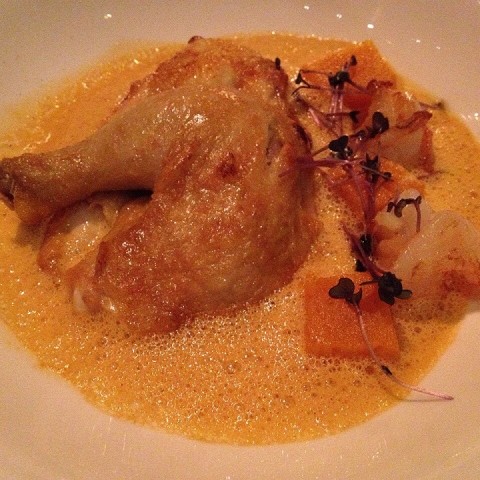 spring chicken with curry-lobster sauce