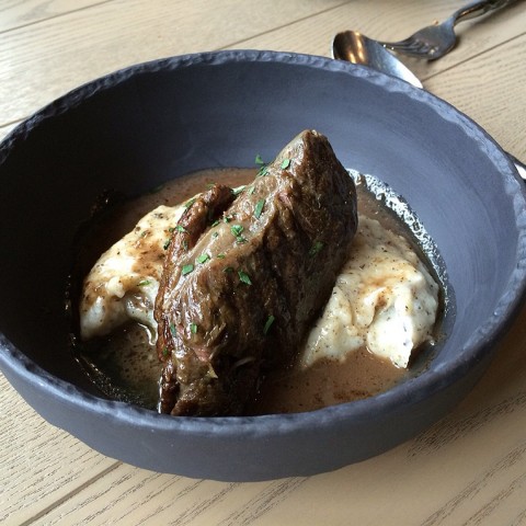 slow-cooked black angus beef cheek and truffle mashed potatoes.